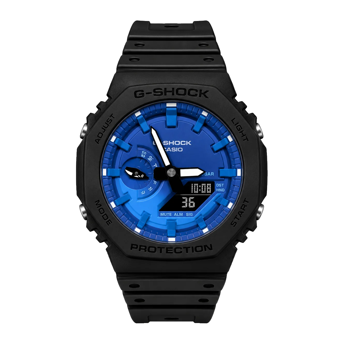 G-SHOCK GA-2100 — Blue Dial & Black Strap