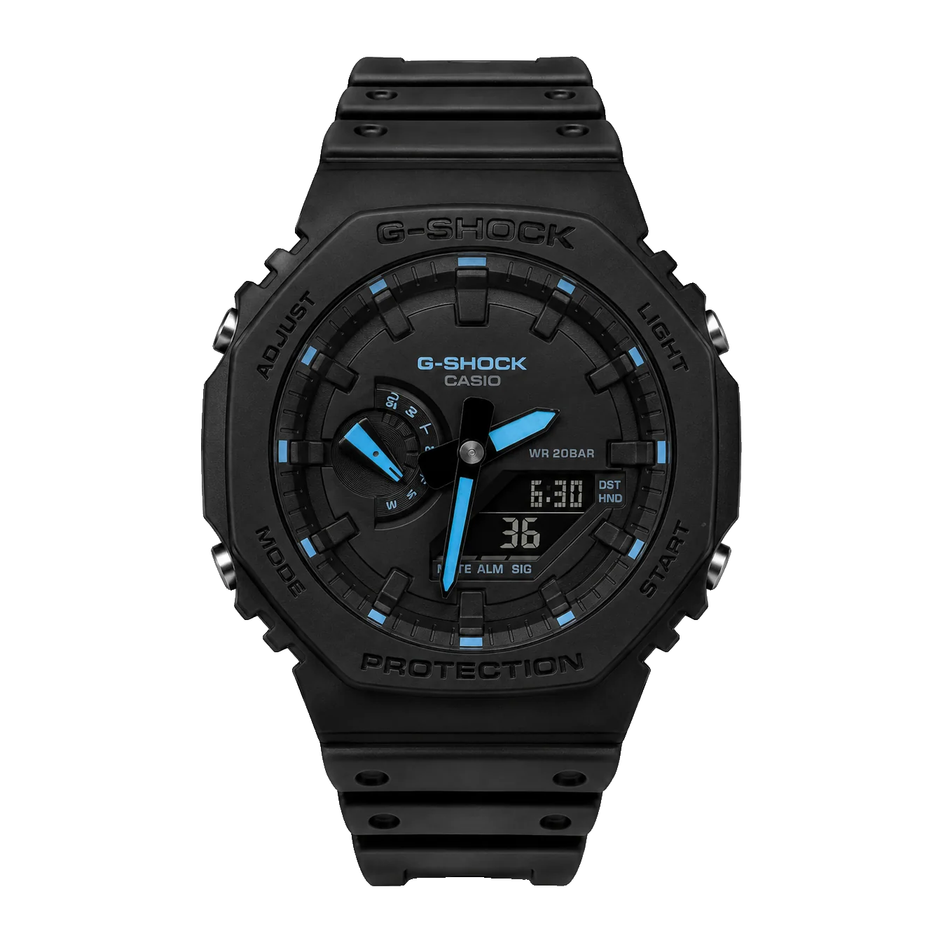 G-SHOCK GA-2100 — Black Dial, Blue Accents
