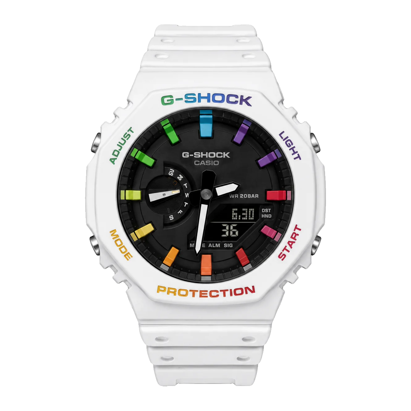 G-SHOCK GA-2100 White Rainbow — Black Dial